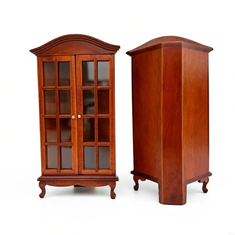 Wooden Mini Cabinet Miniature for 1:12 Interior Layouts, Dollhouses Accessory Display, Clear Front Detail, Study Placement,