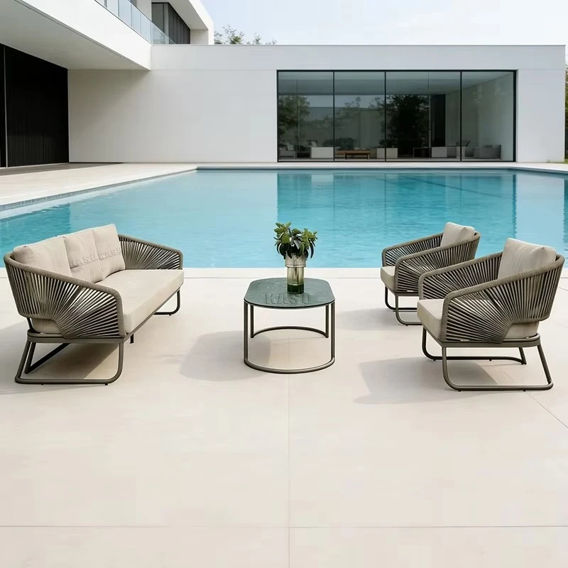 Woven Rope Garden Sofa Set Modern Hotel Aluminum Frame Outdoor Lounge Set Resort Waterproof Patio Furniture Conversation Set