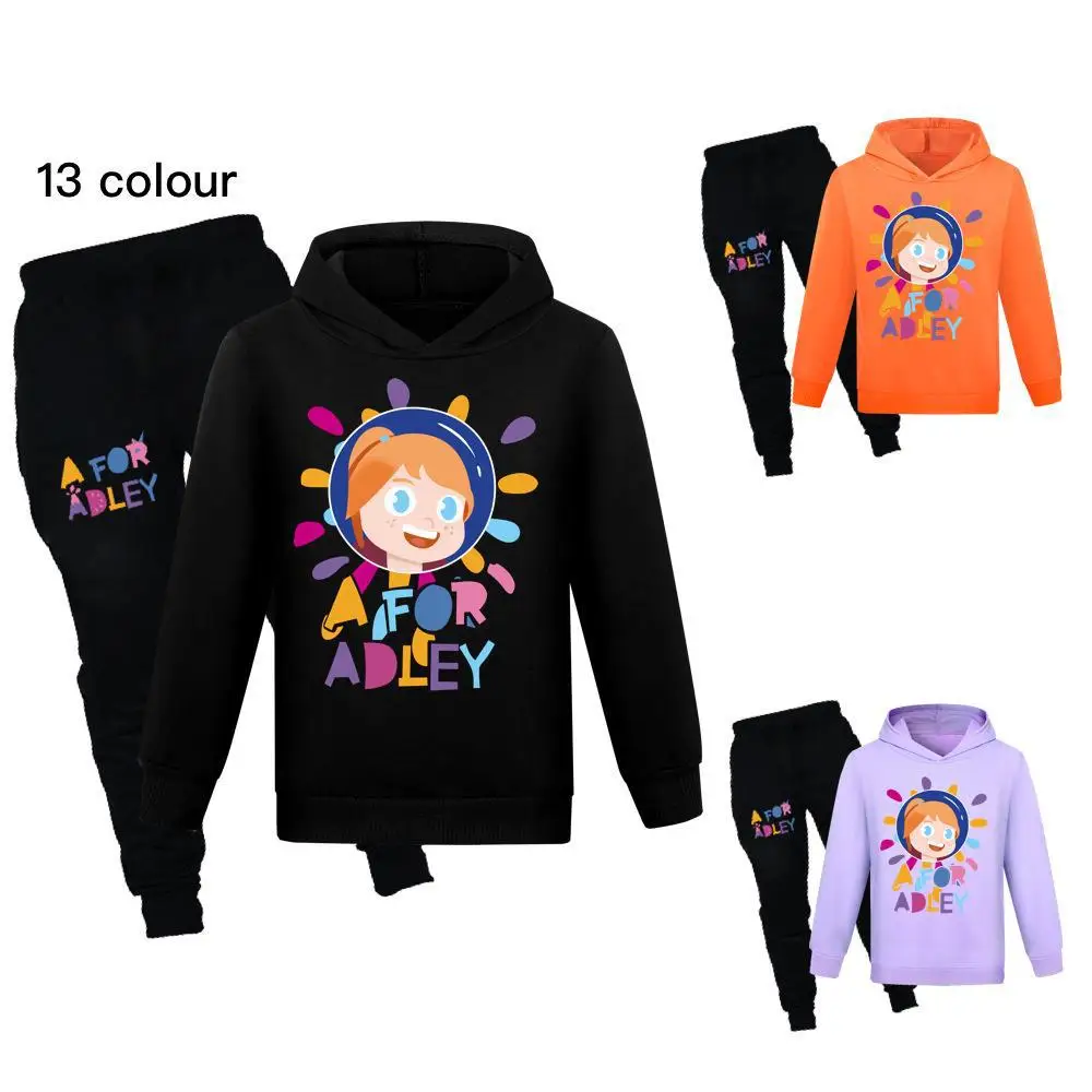 Adley-Kids' Long Sleeve Hooded Sweatshirts and Jogging Pants Set, Baby Boys Tricô, Girls Cartoon Outfits, Toddler Clothes, Baby, Kids, 2pcs