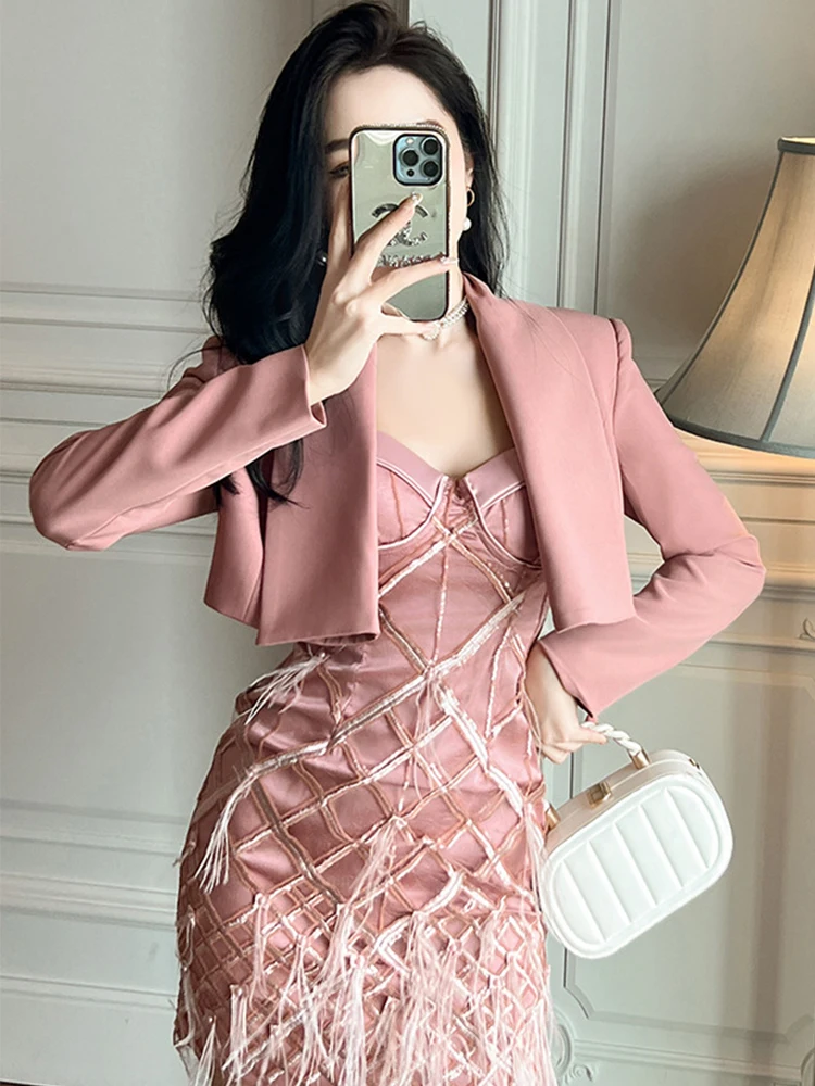 Fashion Spring Autumn Pink Formal Occasion Short Suit Women Elegant Clothes Ladies Simple Loose Coat Blazer Jacket Mujer Outwear