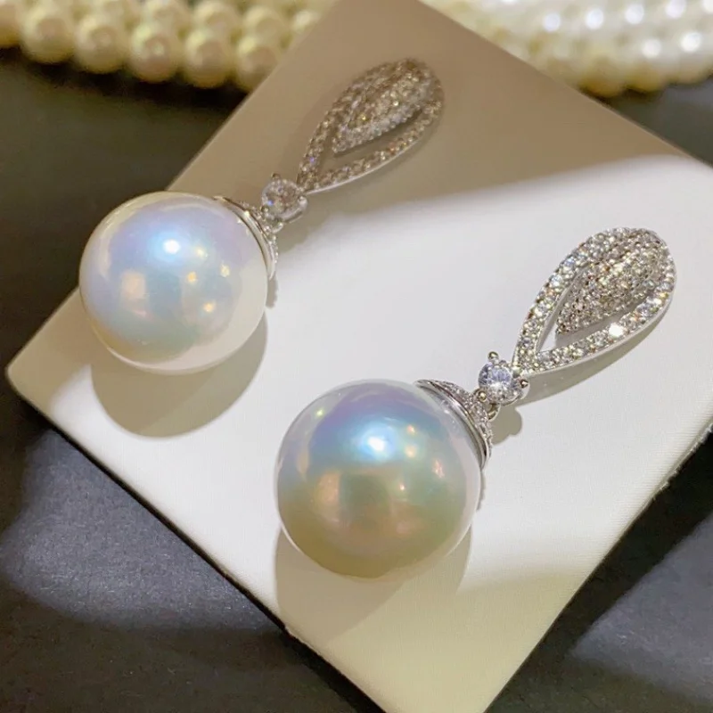 

SGARIT Women Big Edison Pearl Earrings 925 Sterling Silver Pearl Inlay Stud Earrings Jewelry Daily Ear Accessories