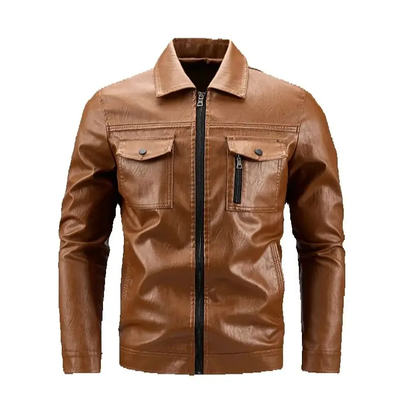 

Men's Korean-Style Leather Jacket Trendy Youth Brand Warm Casual Outerwear for Spring And Autumn