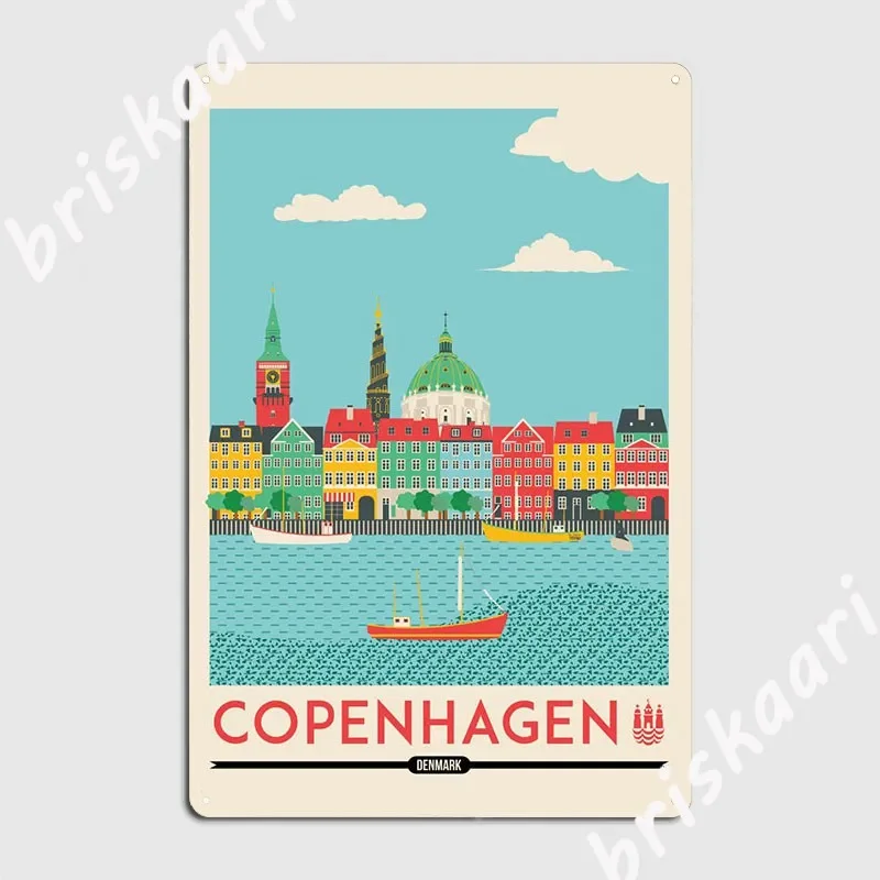 Копенгаген городской пейзаж металлическая табличка плакат кино гостиная живопись декор фреска классический жестяной знак плакат