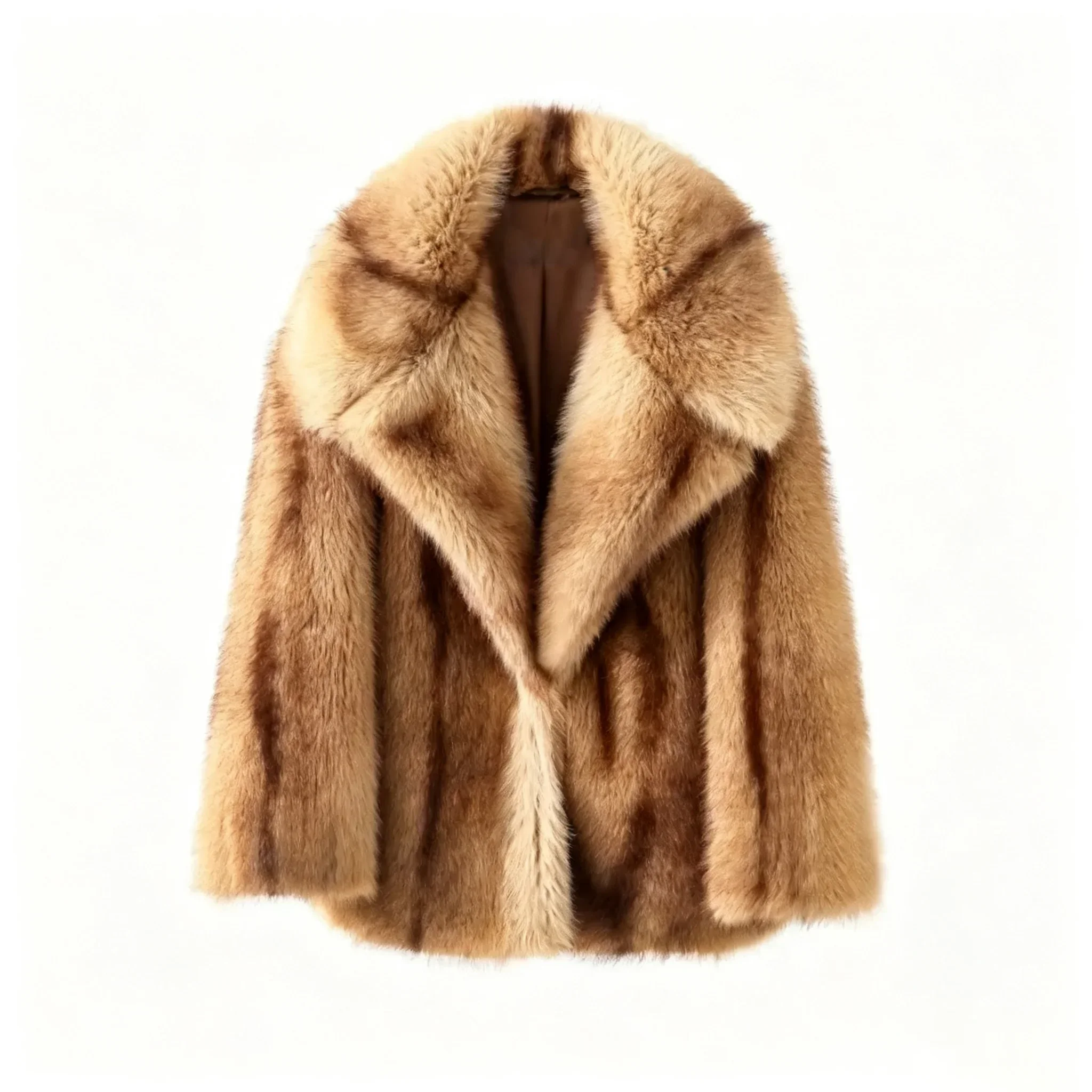 Chic Girls Winter Oversized Warm Outerwear Overcoat Luxury Fashion Women Yellow Striped Faux Fur Jacket Coat