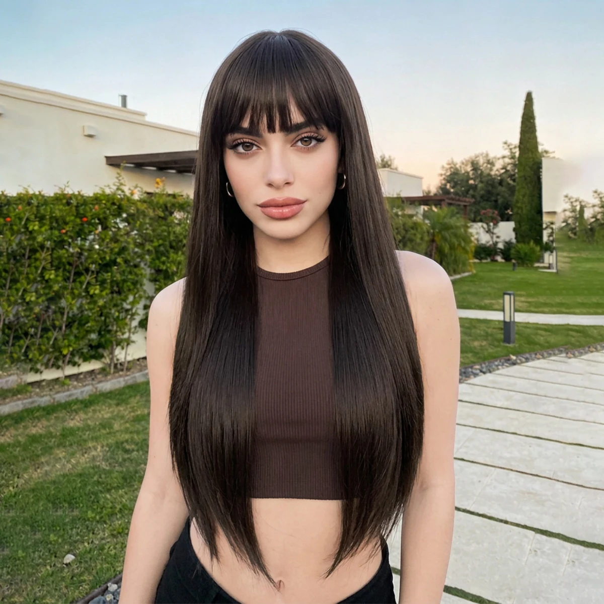Long Straight Synthetic Wig 26 Inches Middle Part  Wigs for Women Daily Use  Valentine's Day/Music Festival/Carnival