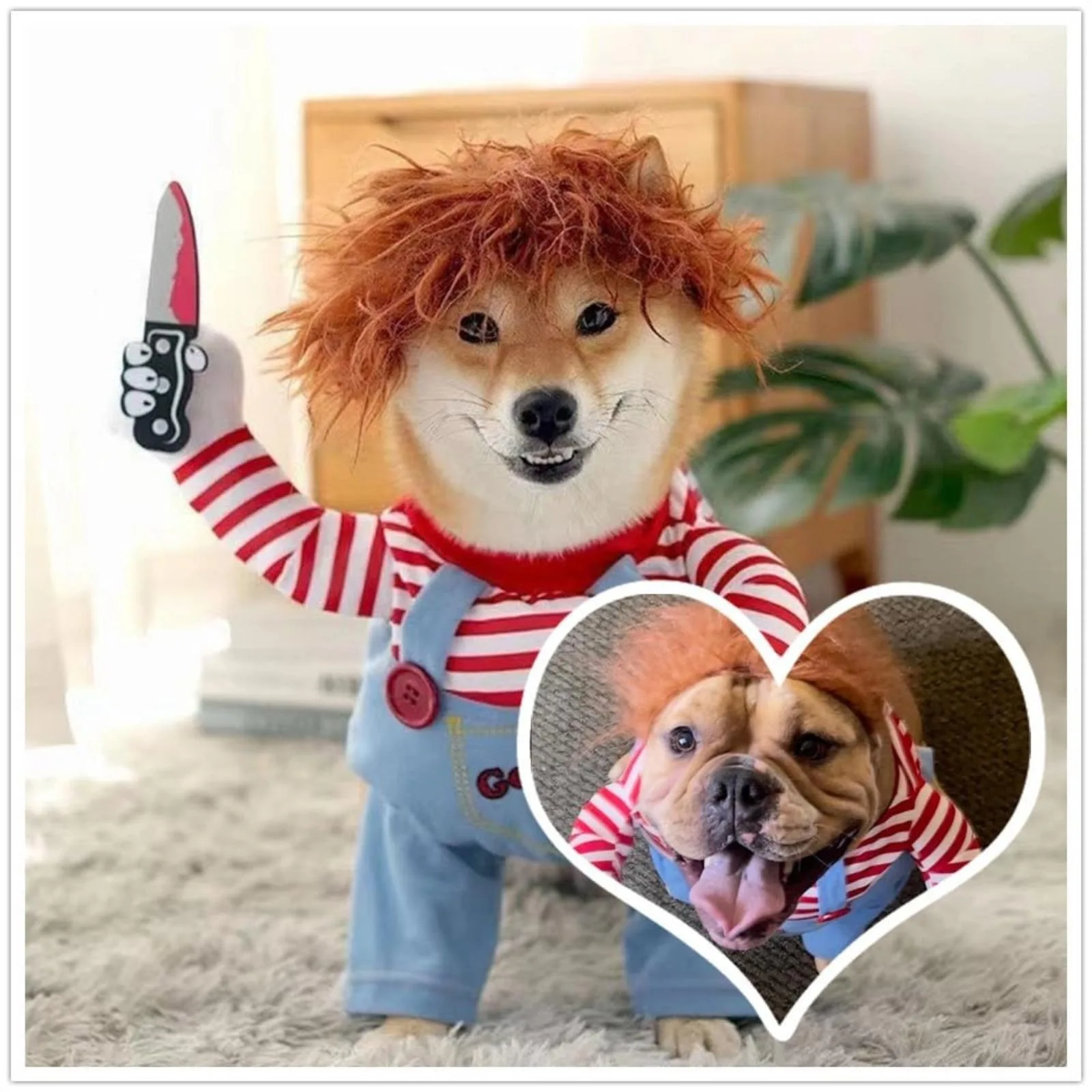 Pet Dog zabawny kostium lalka kostium na imprezę Cosplay Halloween boże narodzenie Clown ubrania dla małych średnich dużych psów