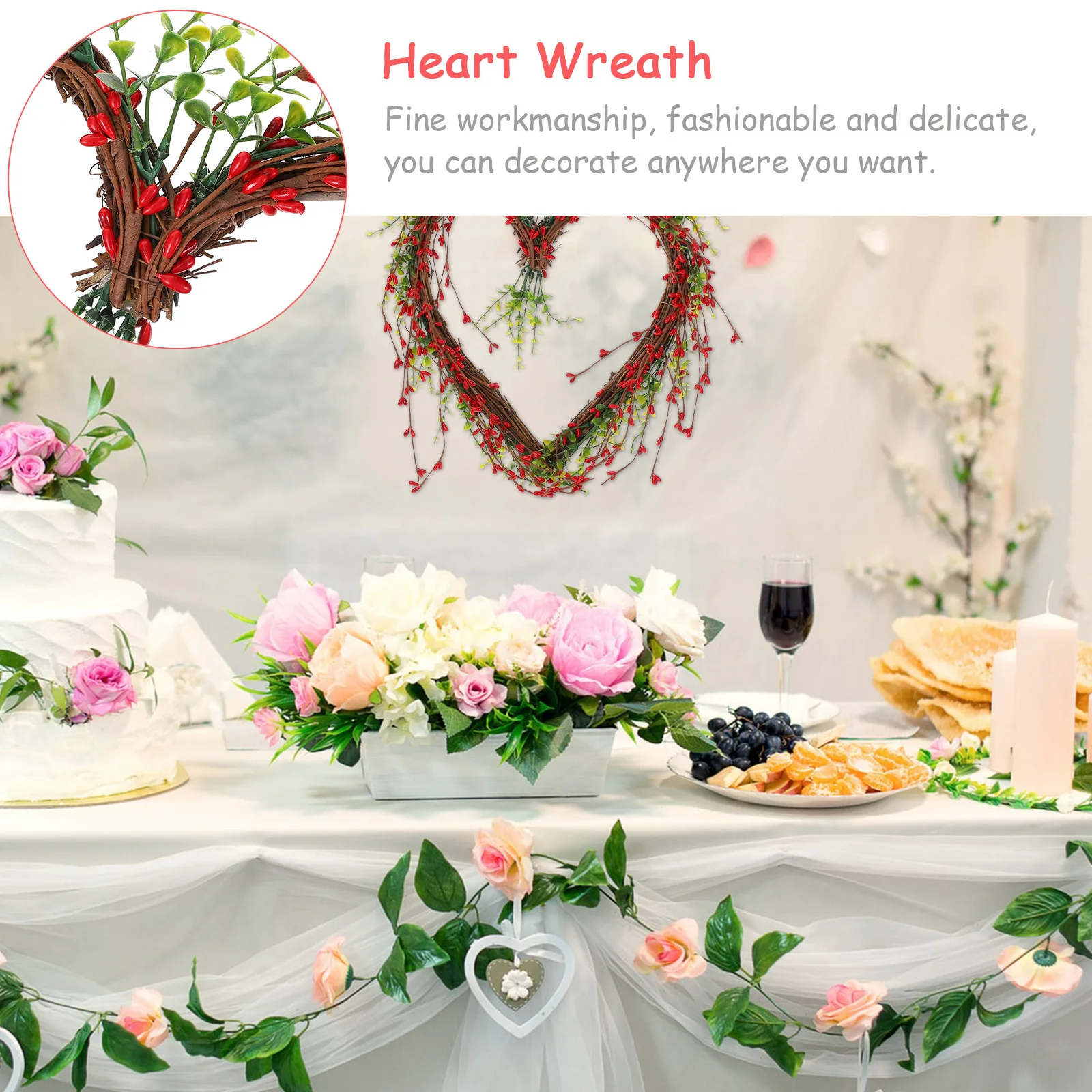 

Red Wreath Made of High-Quality Materials Long-Lasting Wedding Party Decoration for Door Wall Window Valentine's Day