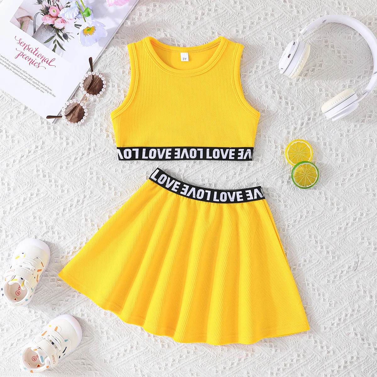 2Piece Sets 2025 Summer Kids Girls Clothes Korean Fashion Letter Sleeveless Cotton Beach Tops+Skirt Baby Boutique Clothing BC613 4