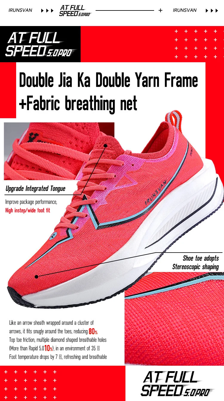 IRUNSVAN Rapid 5.0 Prro Marathon Running Shoes Carbon Plate Breathable Shock Absorbent Outdoor Sports Shoes Men's Shoes