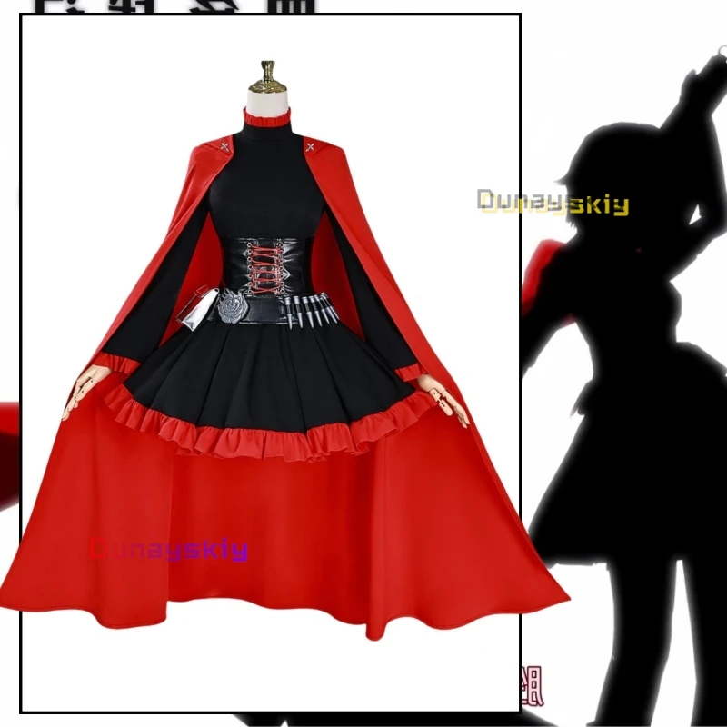 

Ruby Rose RWBY Cosplay Red Trailer Little Red Riding Hood battle dress Costume Halloween Fashion Uniform Wig Props Woman Man Set