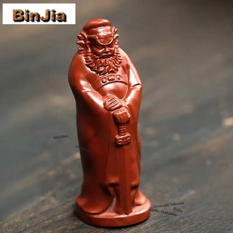Yixing Raw Ore Purple Clay Tea Pet Zhong Kui Character Sculpture Statue Handmade Tea Ceremony Accessories Home Decor Crafts