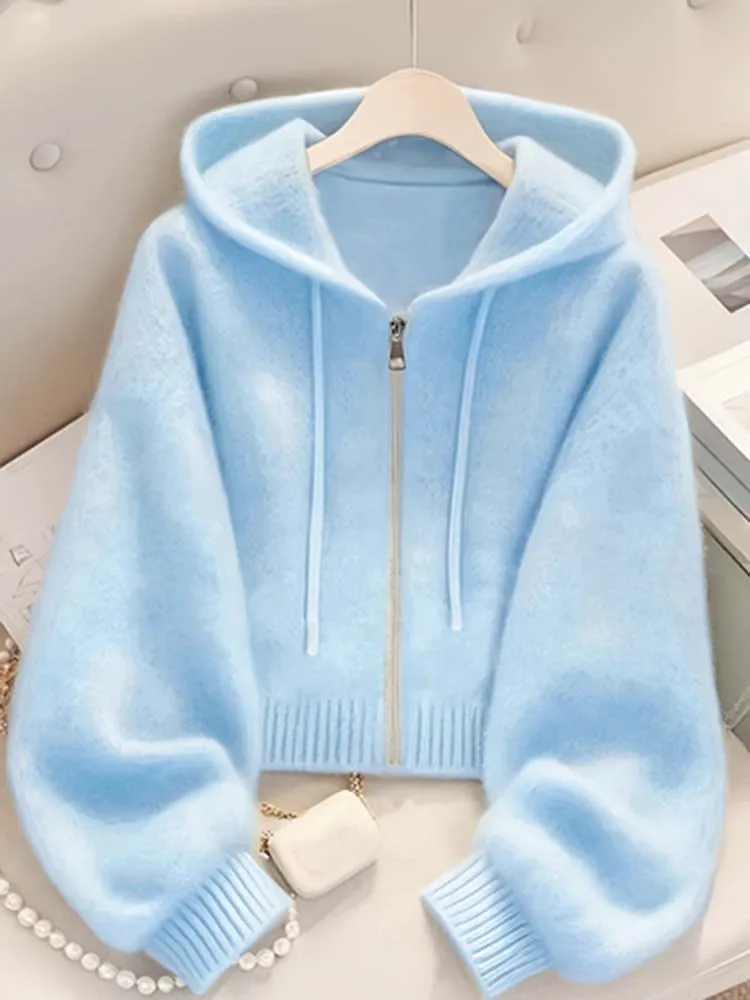 Top da donna in lana con cappuccio e coulisse in stile pigro, elegante e versatile, casual e alla moda per ridurre l'età