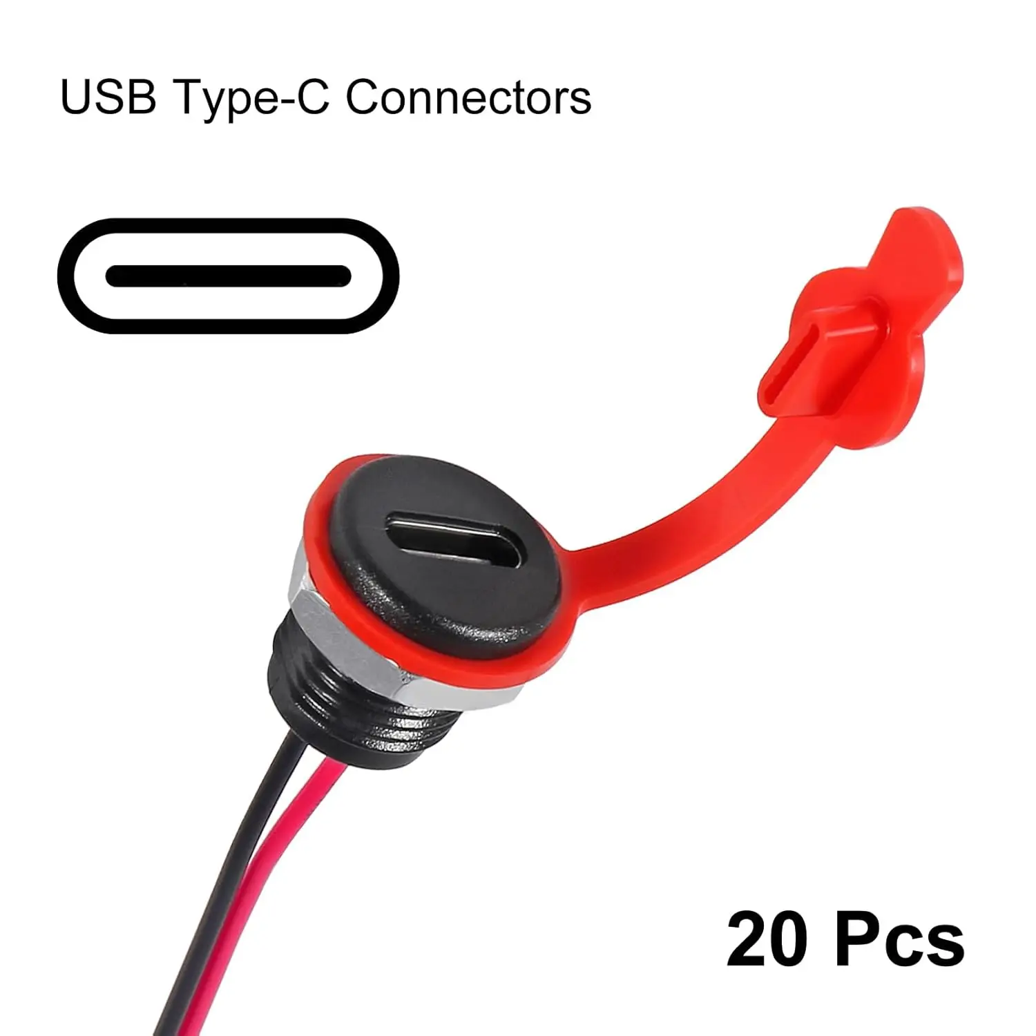 20PCS Type-C Female Chassis Wire 2Pin USB Connectors 3A Type-C Female Socket Connector Black(2pin with Terminal) view 2