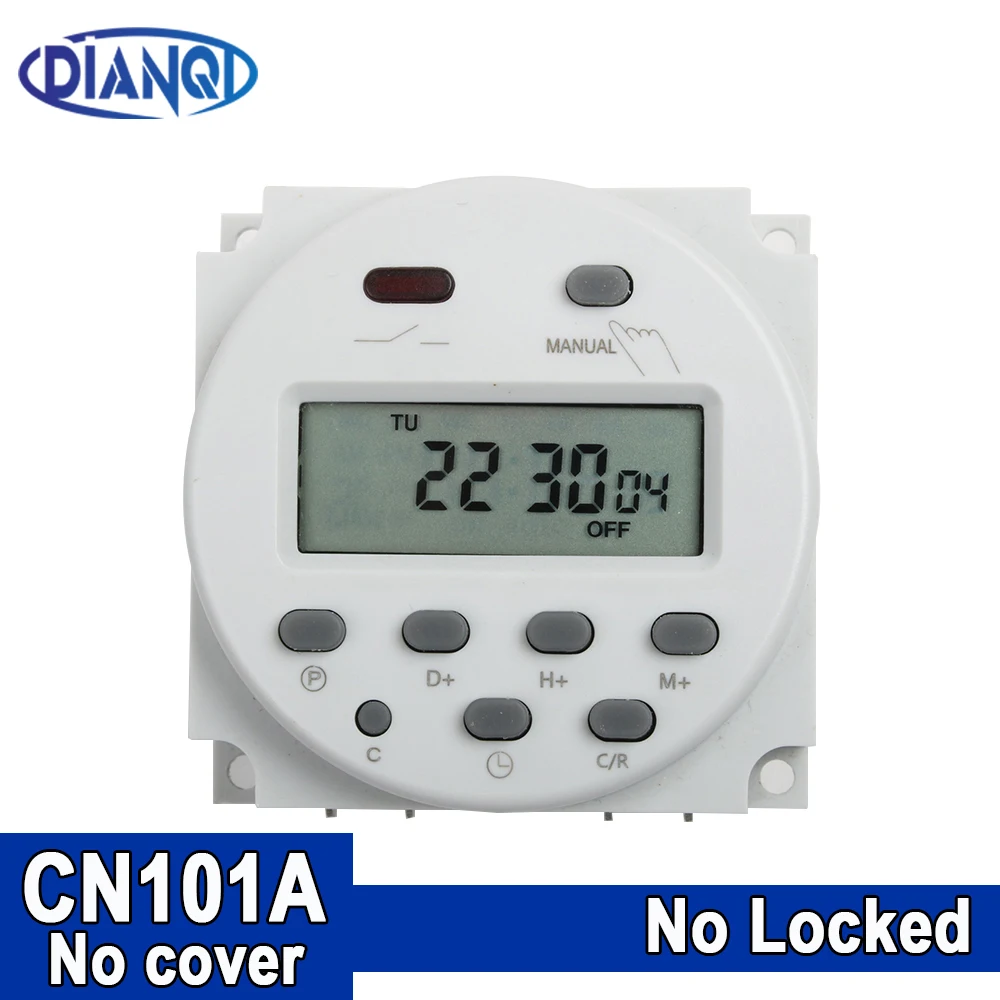 No Lock CN101A AC 220V110V DC12V 24V  Digital LCD Power Timer Weekly Programmable  Electronic Time Relay Switch 16A(8A) No Cover