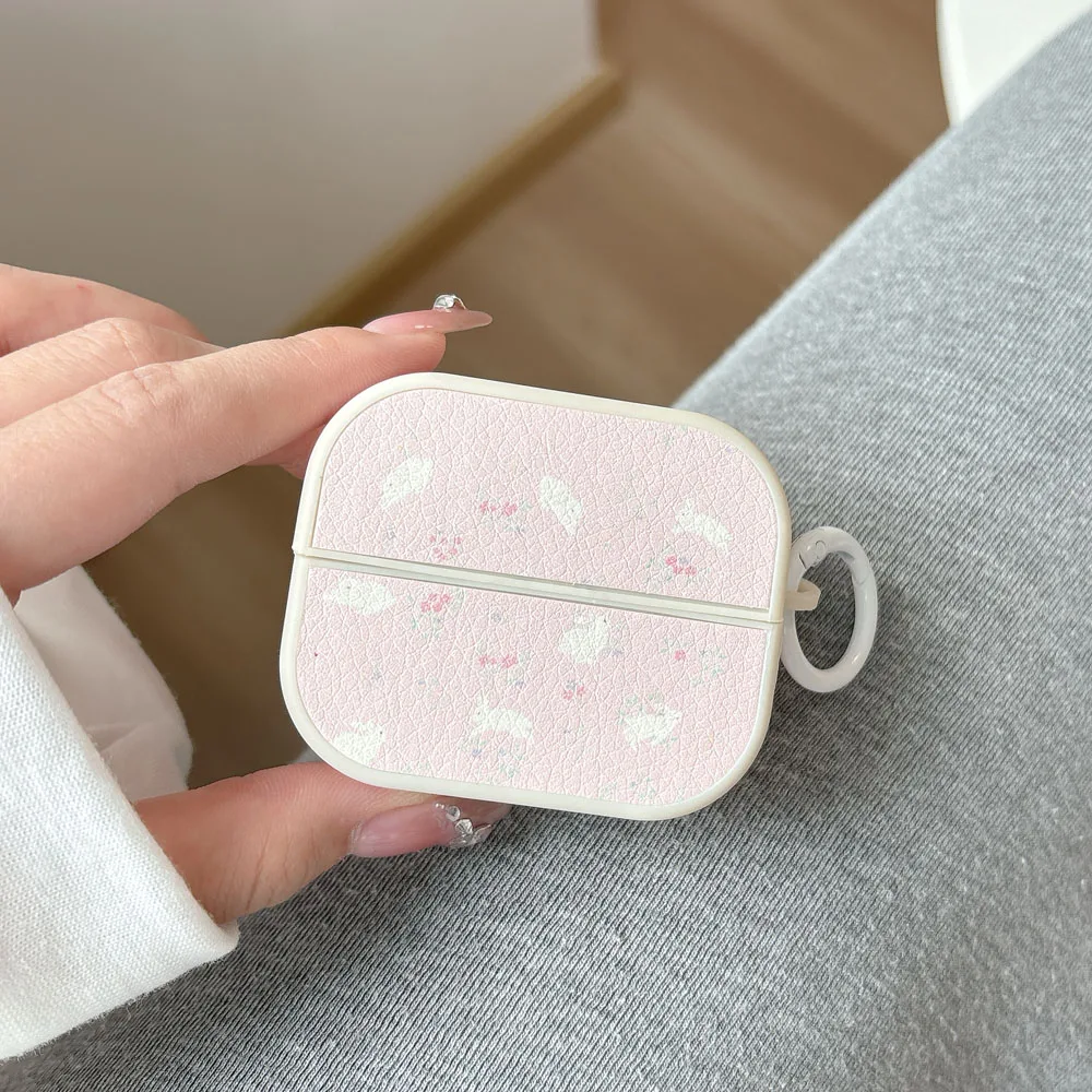 Samsung Galaxy Buds 3 Pro用イヤホンケース グリッド柄ウサギ 花柄