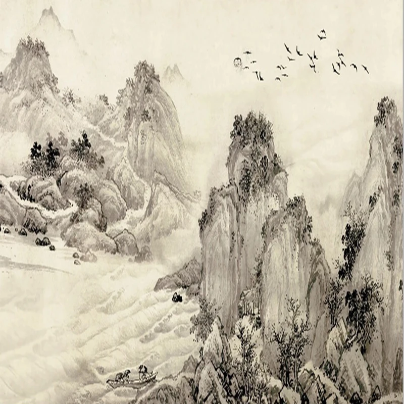 Custom Hand-Painted Wall Murals Wallpaper - Modern Chinese Style Abstract Ink Painting Designs for Home Decor Wall Coverings