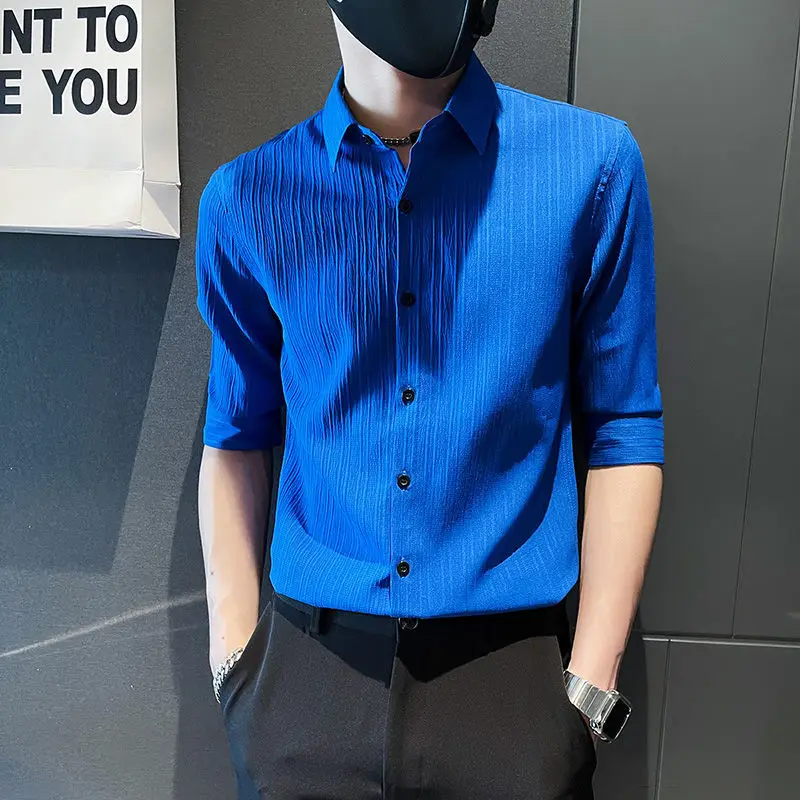 Men's Shirts Short Sleeve Summer Thin Ice Silk Shirt Tide Brand Luxury Half Sleeve Top Men's Clothing