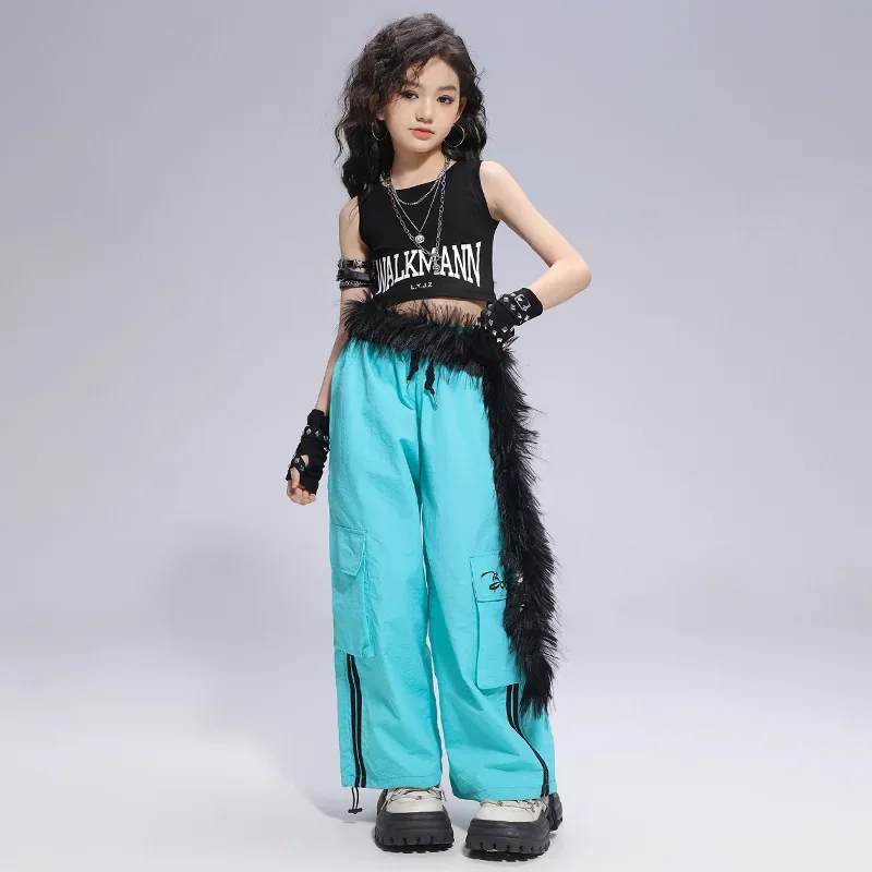 Hip Hop Kids K-pop Crop Top Street Dance Mint Blue Pants Girls Streetwear Joggers Child Sweet Jazz Costumes Stage Clothes Sets
