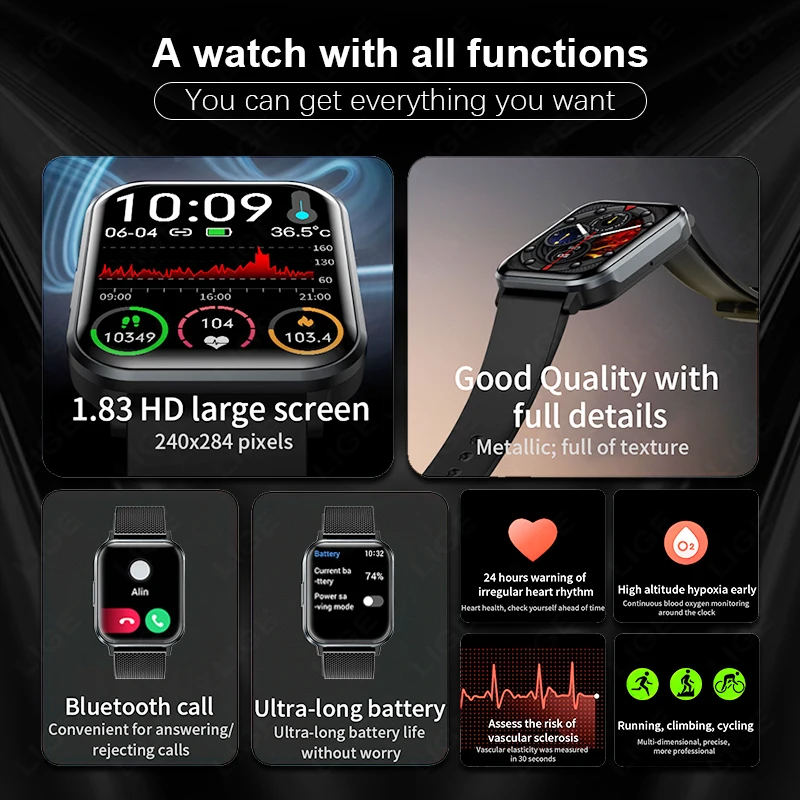 Smartwatch de fitness esportivo para homens e mulheres, relógio impermeável IP68, Bluetooth Call, monitor de temperatura corporal, novo, 2022, 2024