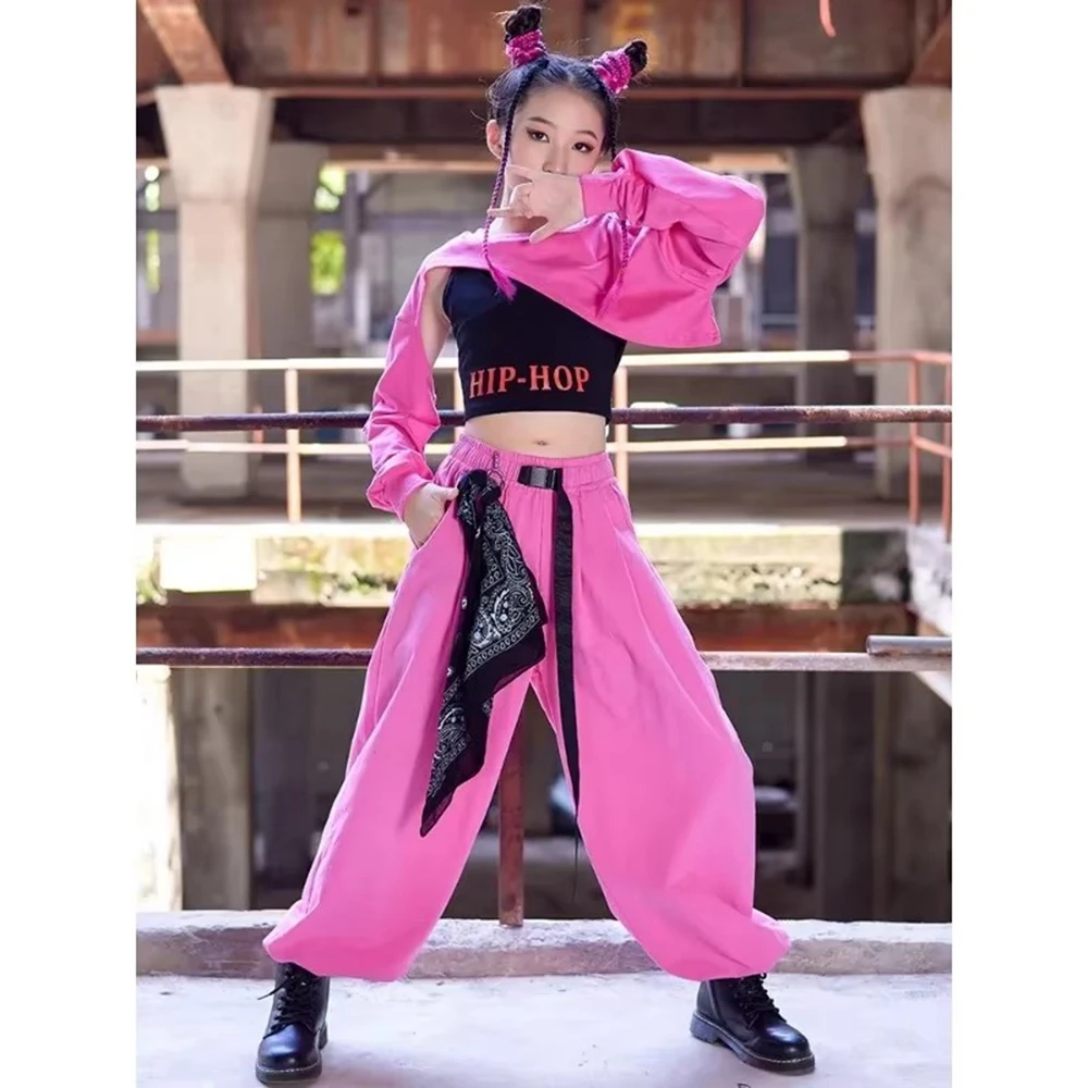 Teenage Girl Jazz Dance Costume Children Street Hip hop Dancing Jazz Stage Kid Kpop Jazz Costume for Girls pink Outfit dance set