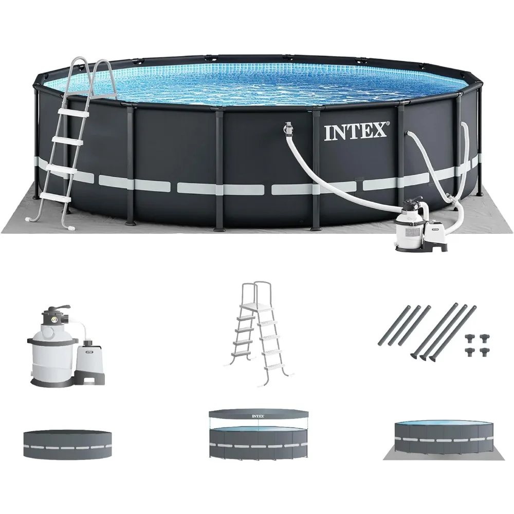 Deluxe above Ground Swimming Pool Set: 16ft x 48in – includes 1500 GPH Cartridge Sand Filter Pump– SuperTough Puncture Resistant