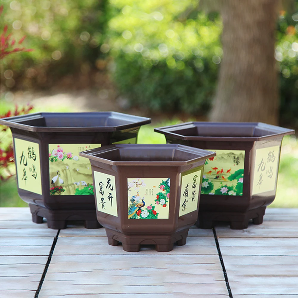 Practical Plastic Flower Pot Resin Thickened Hydroponic Planter Large-diameter Garden Supplies Hexagonal Pot