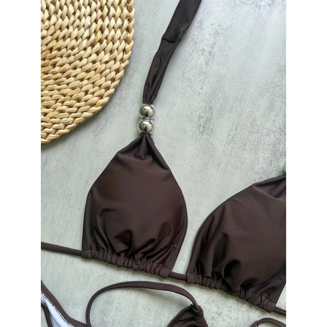 2026 Neuer Sexy Neckholder-Bikini Damen-Badeanzug Zweiteiliger Bikini-Set mit Hohem Beinausschnitt Badebekleidung V8496 – Detail 9