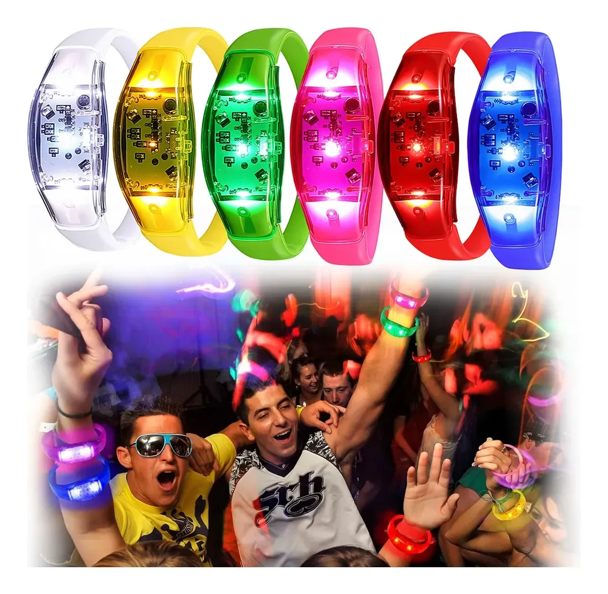6PCS LED Bracelets Sound Activated with Flashing LED Strobe Music Control Light Up Bracelet for Rave Game Prizes Birthday Party
