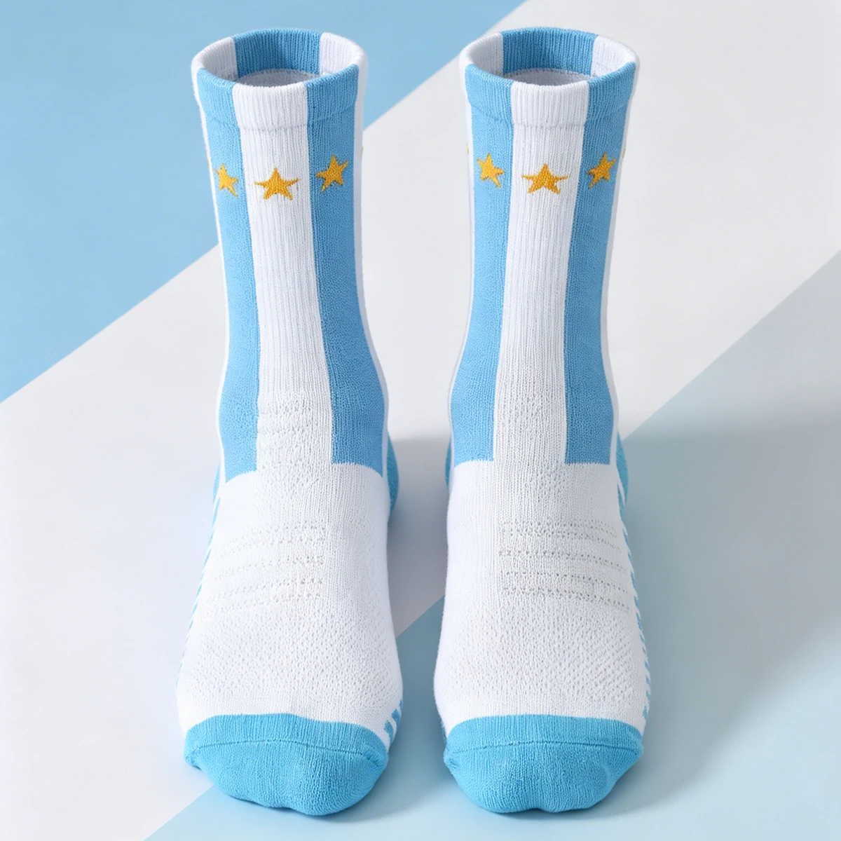 1 Pair of No. 10 Star Number Football Socks, Blue and White Color-Blocking Professional Sports Mid-Calf Socks, Non-Slip and Breathable, Unisex Non-Slip Shock-Absorbing Training Socks view 5