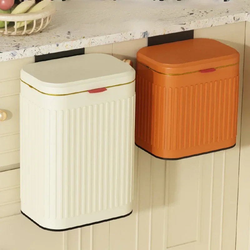 Portable Cream Wind Trash Bin: Wall-Hanging Design, Chic Garbage and Toilet Paper Basket for Kitchen and Bathroom