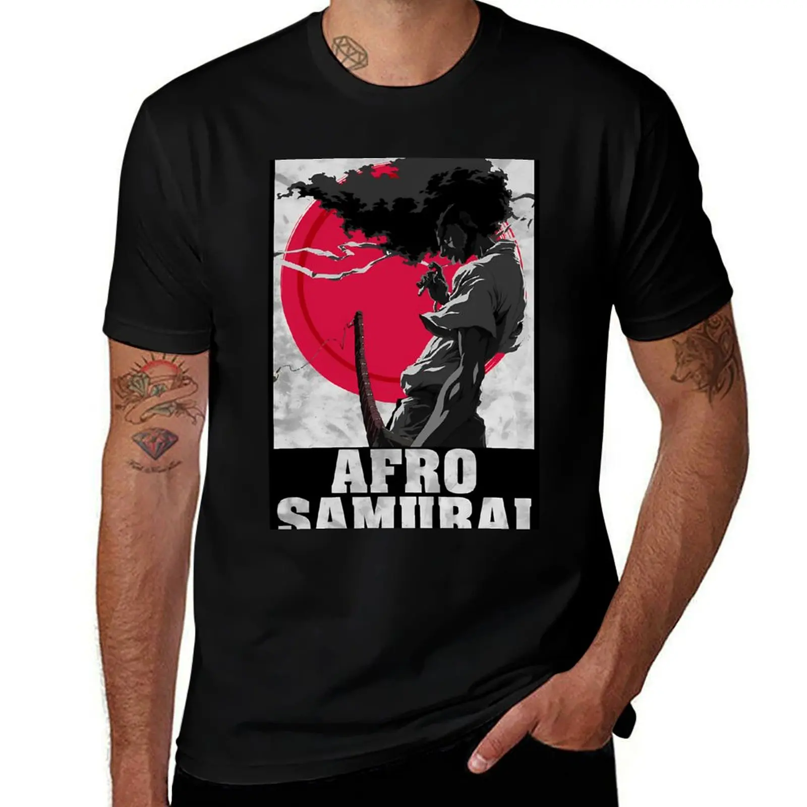 AFRO HAIR SAMURAI T-Shirt graphic shirts plain kawaii clothes t shirts for men cotton