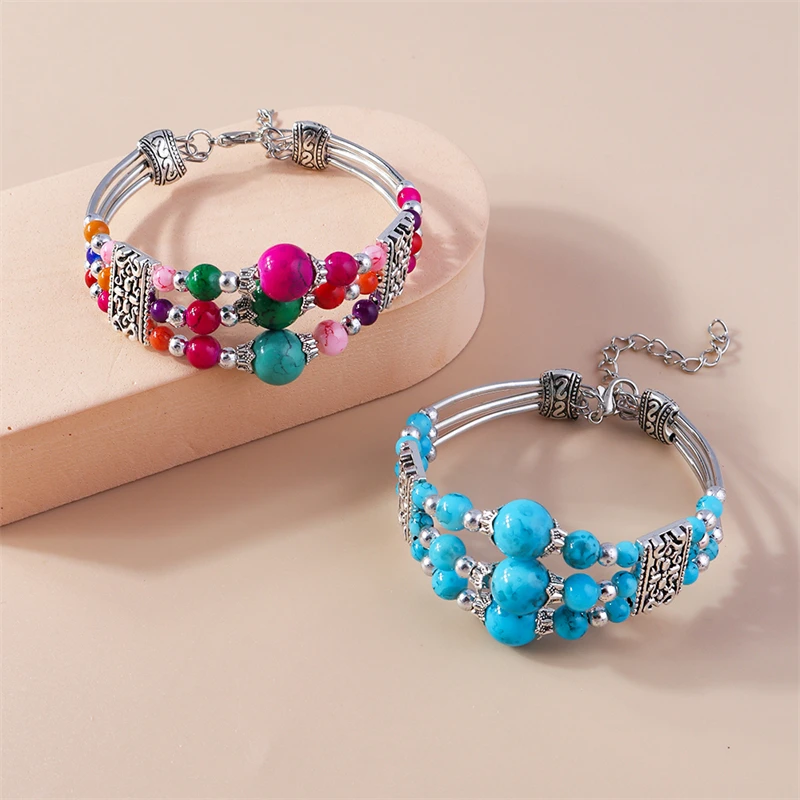 Böhmische Türkis-Perlenarmbänder für Damen, handgefertigte Armbänder und Armreifen mit Steinperlen, Mädchen-Party- und Feiertags-Schmuck, Geschenke – Detail 3