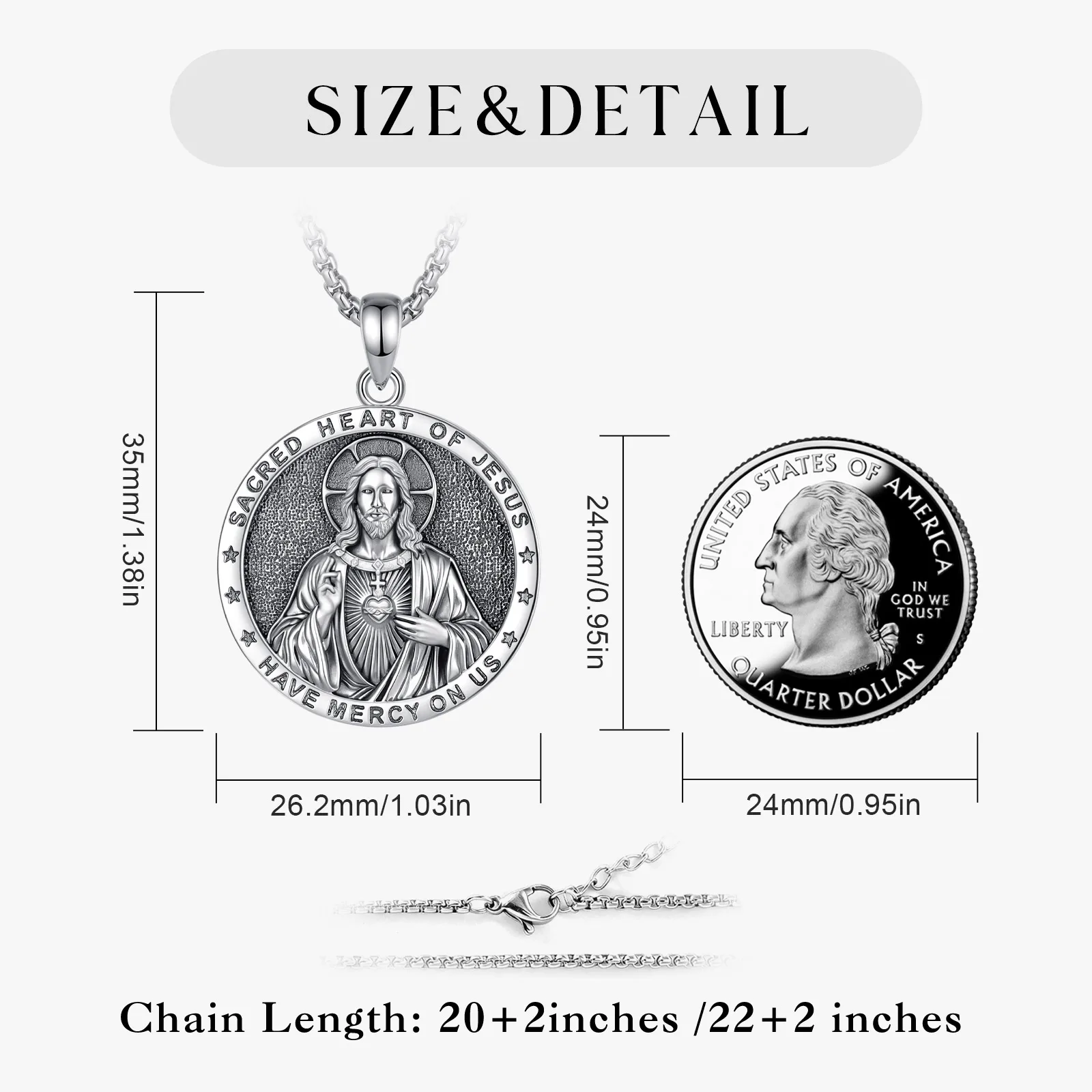 Eudora Copper Sacred Heart of Jesus Necklace for Men Women Jesus Medal Pendant Christian Amulet Religious Jewelry Festival Gift