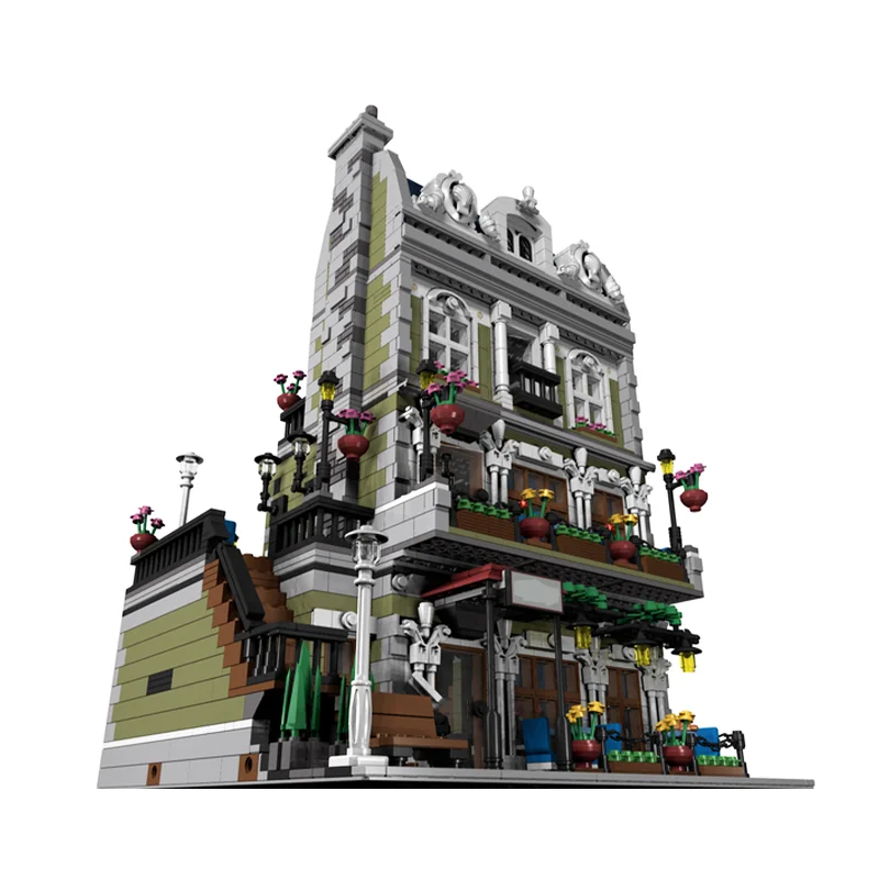 Creative Street View Parisian Restaurant Extended Modular Architecture Building Block Assembly Model Kids Toys Gift MOC-10243