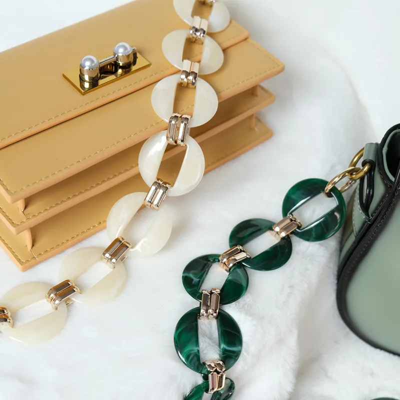 Woman Bag Accessory Detachable Replacement Chain New Fashion Green Beige Acrylic Metal Luxury Strap Women Shoulder Clutch Chain