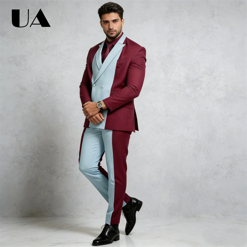 مجموعة بدلة غير رسمية على الموضة من ULBYANRY للرجال، قطعتان بدلة رسمية ملابس مزدوجة الصدر سترة بانت XXs-7XL بدلة سهرة كبيرة للرجال #4