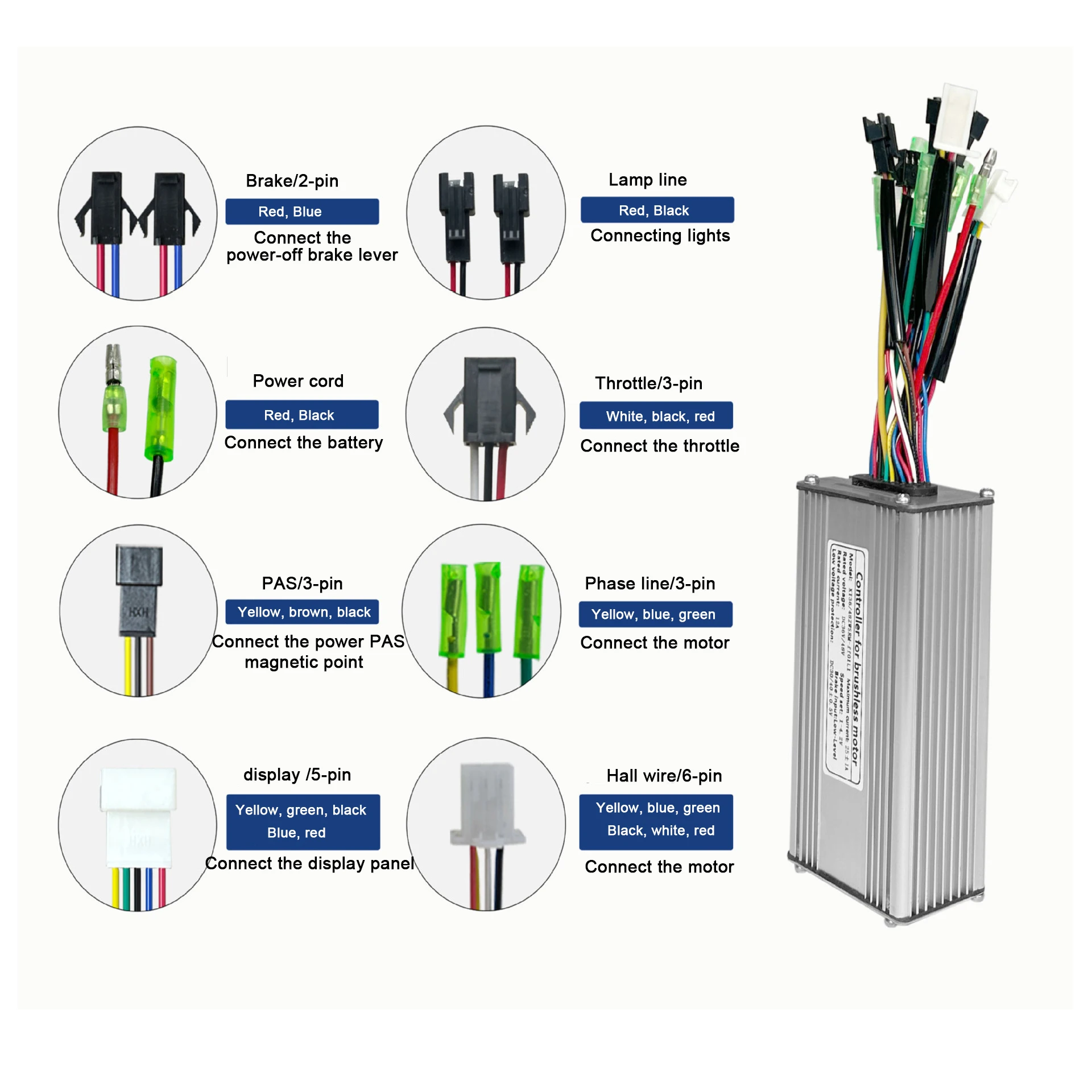 Original Electric bicycle 36V/48V Controller 9-Tube KT 25A Square Wave Controller SM Plug  Mountain bike refit accessories