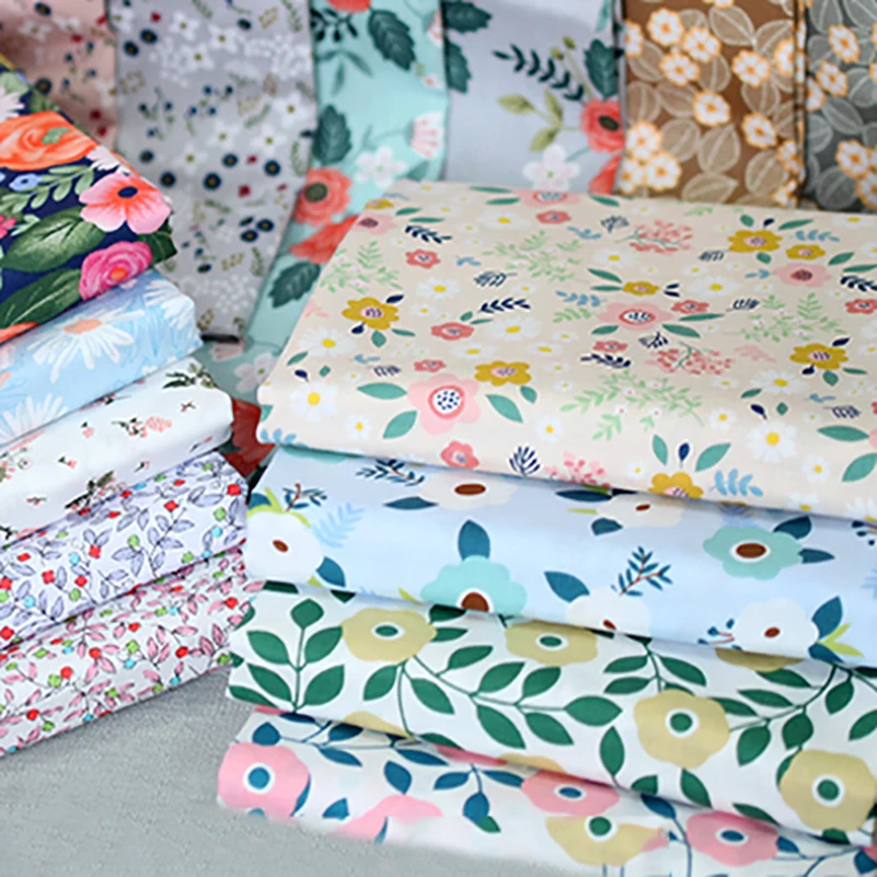 Floral Twill Fabric Flowers Pure Cotton for Sewing Dresses Clothes Sheet DIY Handmade by Half Meter