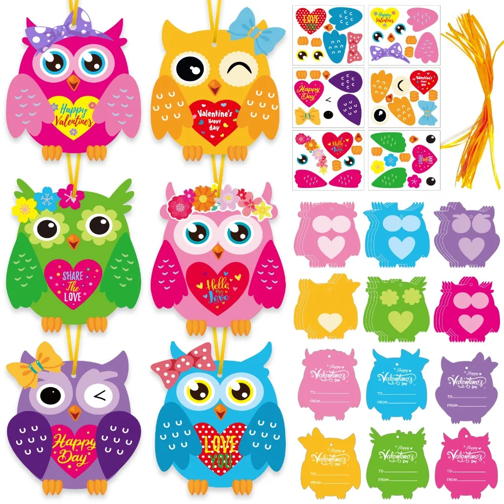 

Cute Owl Cards DIY Kit Handmade Card Gift Tag Set with Stickers Decorative Embellishments for Romantic Valentine's Day