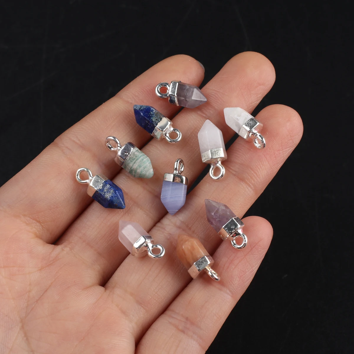 3pcs/lot Charms Natural Agates Pendant Hexagonal Mix Color Natural Stone Pendant for DIY Jewelry Necklace Accessory 6x14mm