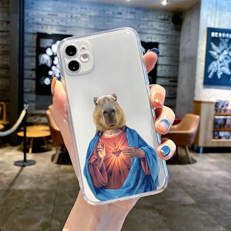 Jesus Capybara Phone Case for iPhone 16 15 14 13 12 11 Pro Max X Xs Max XR 12 Mini Soft Clear Cover Transparent Fundas