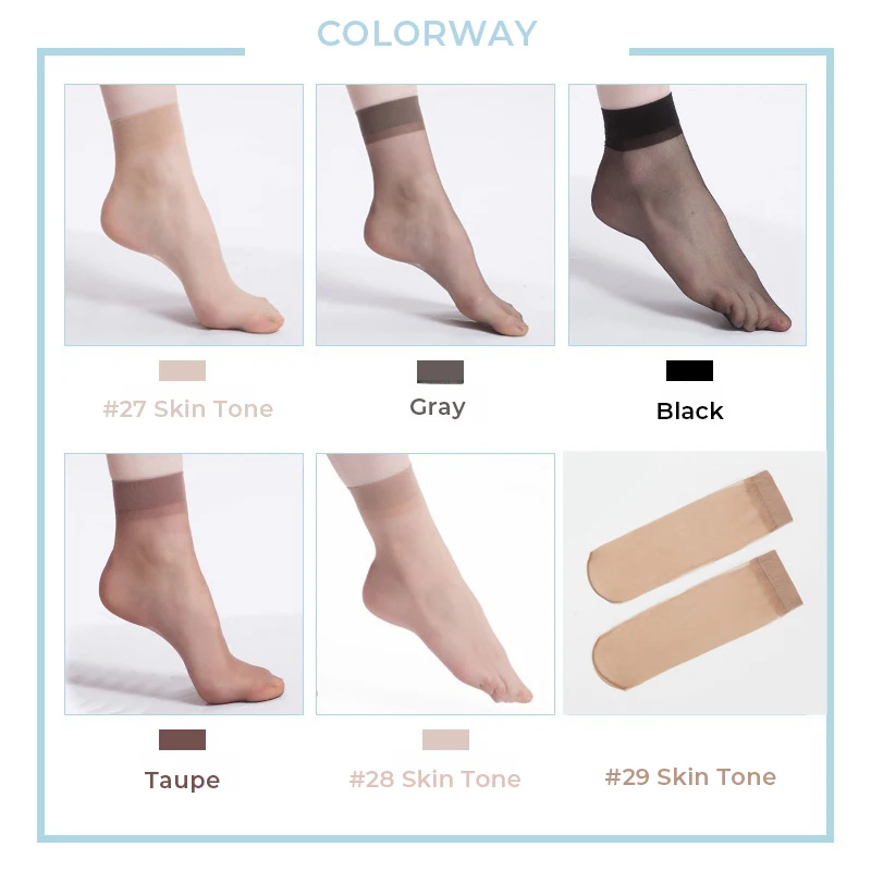 5-pack Summer Women\'s Nylon Sheer Elastic Short Socks Female Sheer Stockings Ankle Silk Sock Invisible Transparent Toe UltraThin