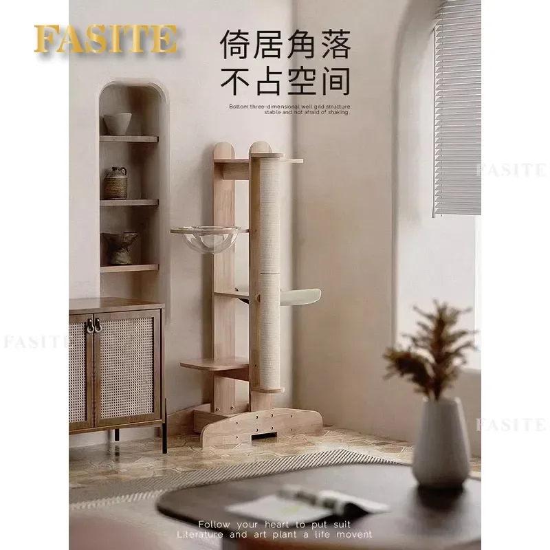 For Cat Climbing Frame All Solid Wood Sisal Vertical Cat Tree Integrated Jumping Platform Space Capsule Nest Small Apartment