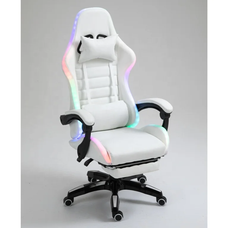 Cheap DDP Full White PU Leather Computer PC Game Chair Silla Gamer Led RGB Racing Massage Gaming  With Lights And Speakers