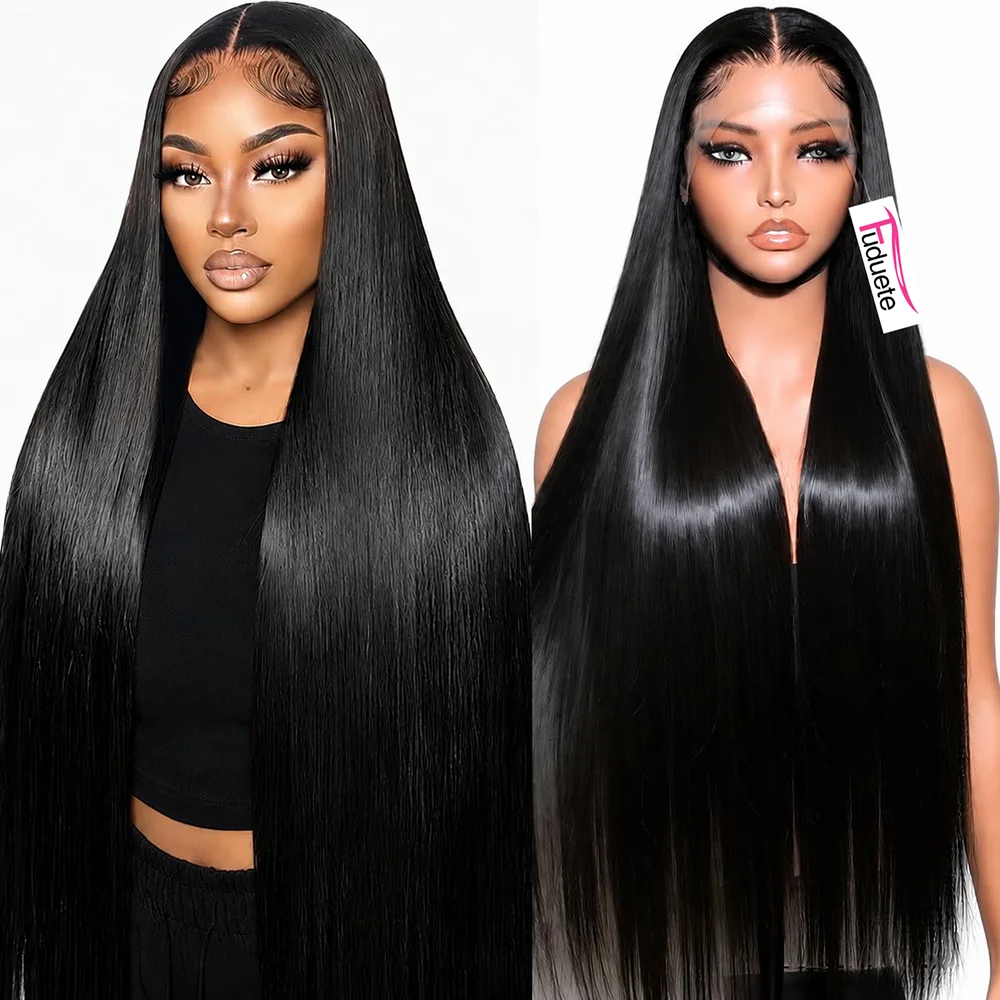 30-40 Zoll Natürliche Schwarze Glatte Echthaarperücke, 220 Dichte, 13x6 HD Transparente Lace Frontal Perücke, Echte Brasilianische Echthaarperücke, Vorgezupfte Brasilianische Glatte Echthaarperücke
