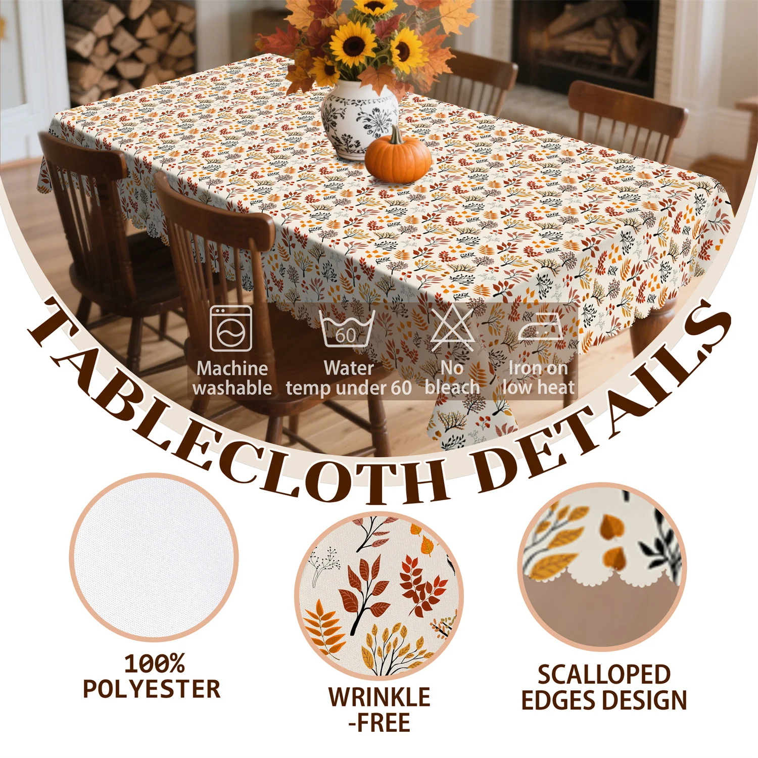 1 piece of autumn tablecloth with autumn trees, maple leaves and branches pattern, and harvest wind decorationxzj