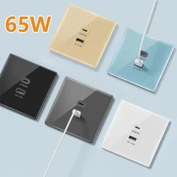 Universal 2-port 30W 65W Super Fast Charge USB C Wall Socket,Gray Smart Charging Electrical Plug 2.4A USB Adapter 220V Outlet
