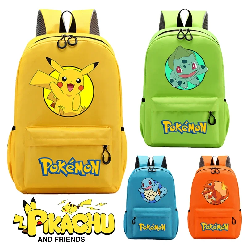 Pokemon Pikachu Backpack Anime Cartoon Charmander Squirtle SchoolBag Boys Girls Large Capacity Student Stationery Storage Bag