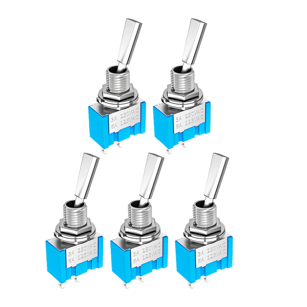 DaierTek 5PCS 2 Pin Mini Toggle Switch SPST 2 Position ON OFF Flat Handle Latching Switch For Car Truck With Solder Terminals