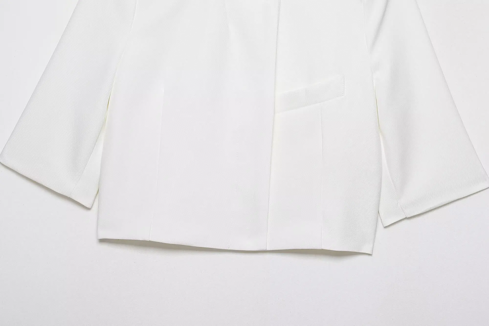 HH Damen Minimalistischer Stehkragen Crop-Blazer Halber Ärmel Asymmetrische Knopfleiste Kurze Jacke Frühling Sommer Business Casual Wear – Detail 6